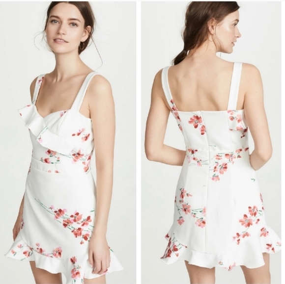 Black Halo Zalda Floral Flutter Ruffle Dress Romantic White Formal Cocktail 8 - Picture 3 of 12